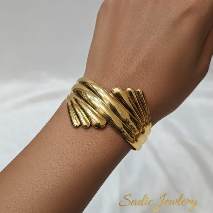 Golden Radiance Stainless Steel Cuff Bracelet