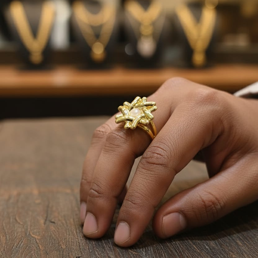 Golden Sunburst Pearl Ring