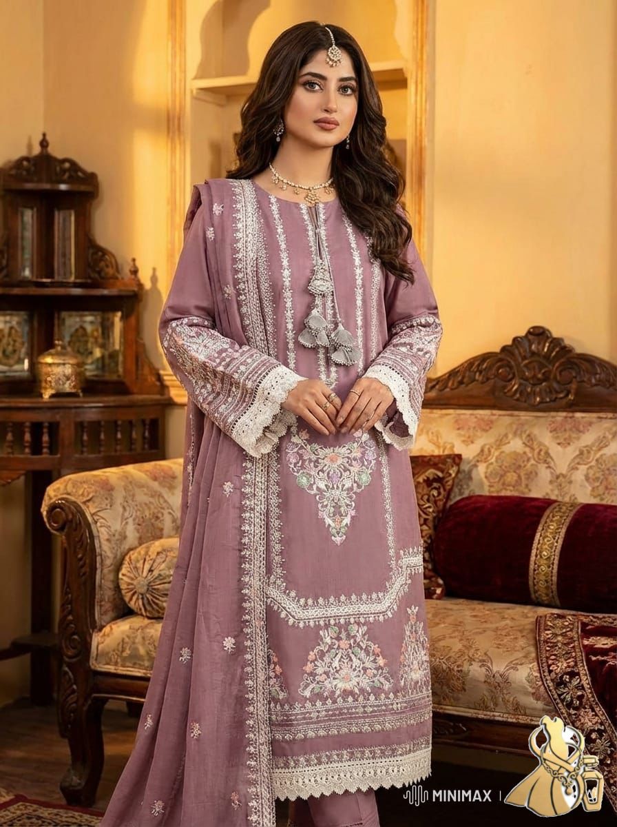 Exquisite Mauve Embroidered 3-Piece Formal Wear with Tassel Detail