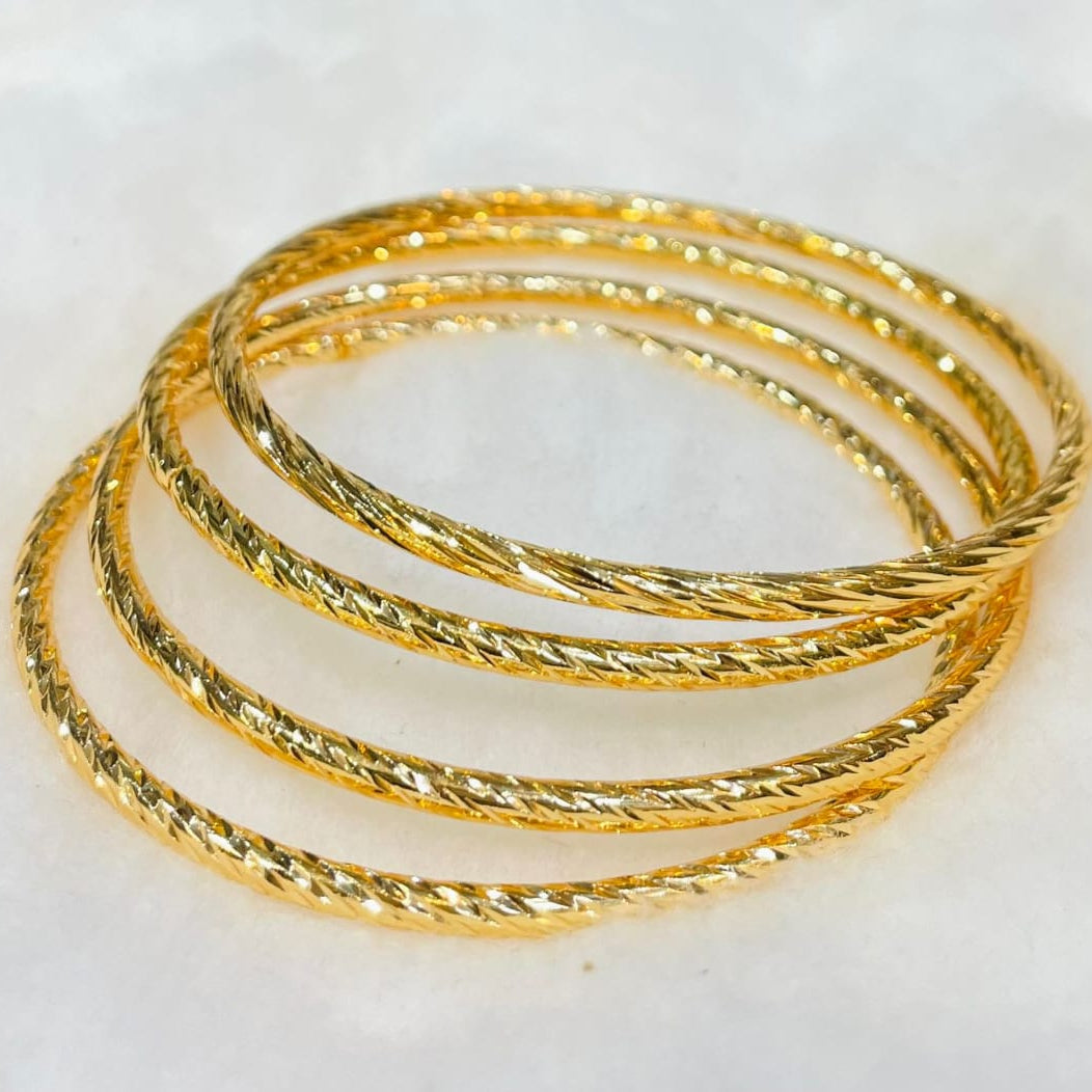Gold‑Finish Stainless Steel Bangle Set — Elegant Textured Design
