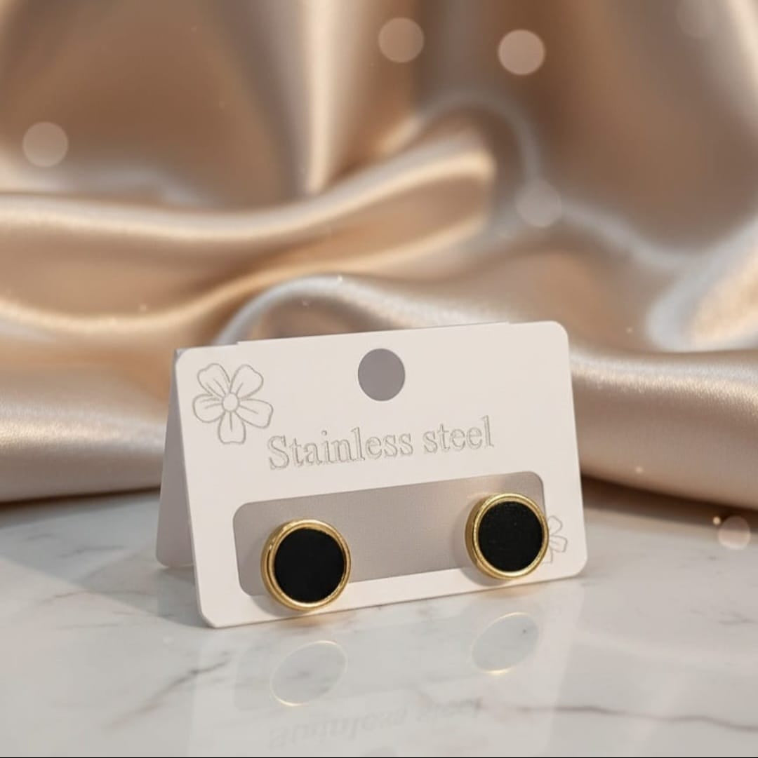 Black Enamel Gold-Rim Studs