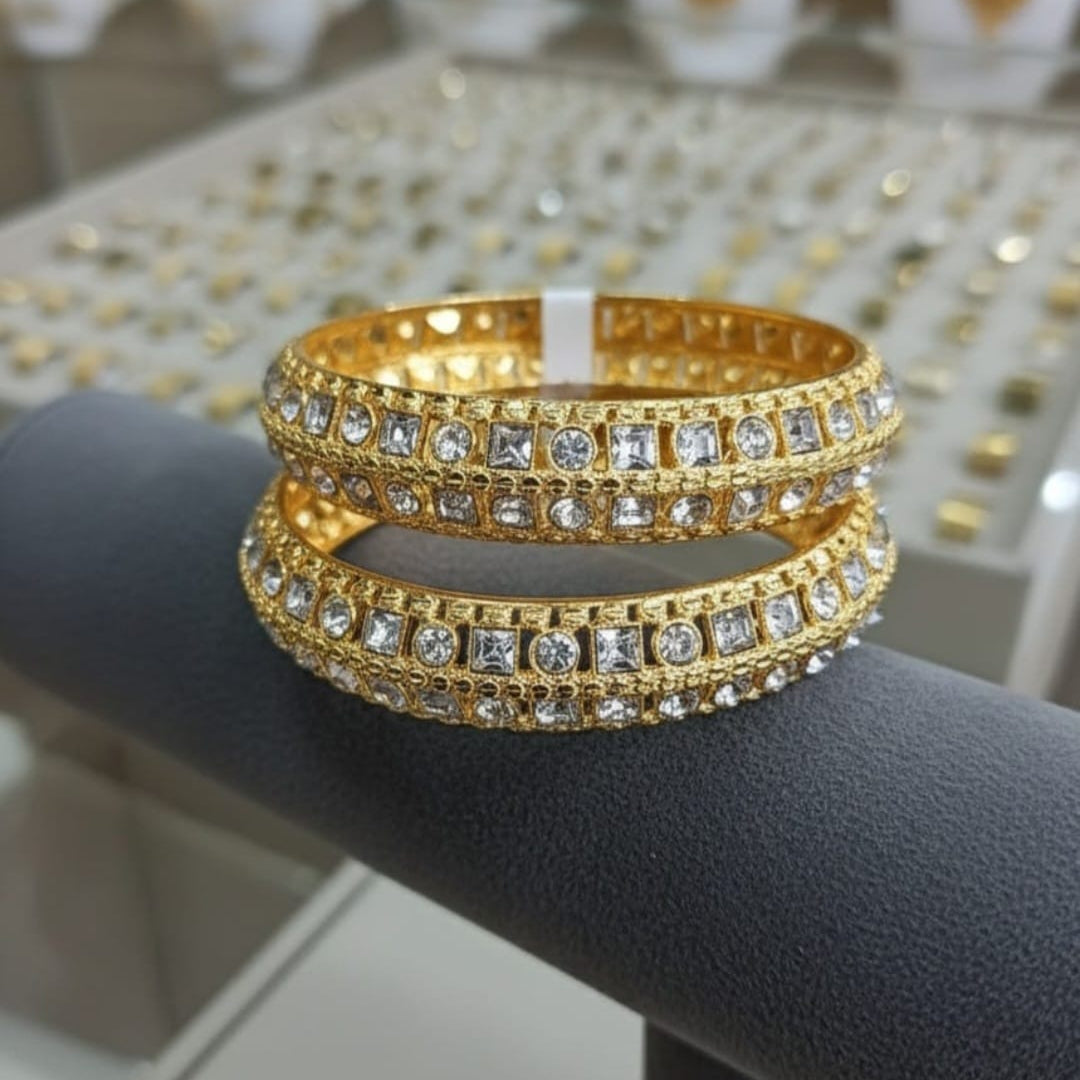 Exquisite Chinese Gold-Tone Diamond & Colored Gemstone Bangles