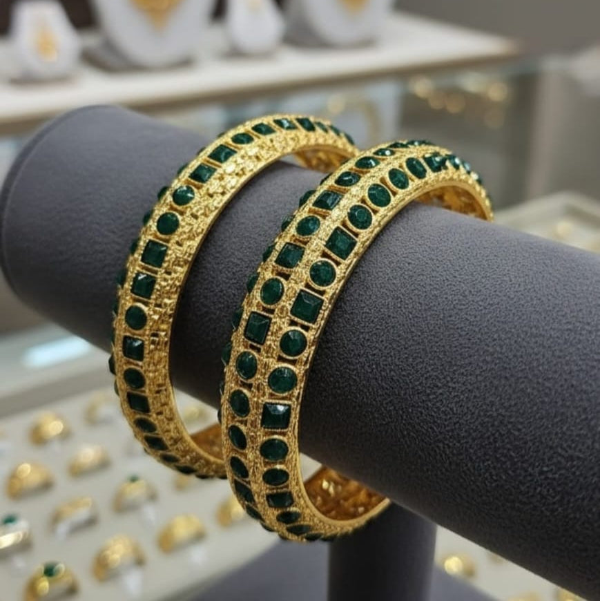 Exquisite Chinese Gold-Tone Diamond & Colored Gemstone Bangles