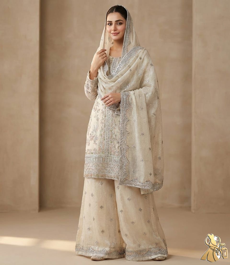 Premium Heavy Embroidered Festive Suit – Ivory Gold Edition