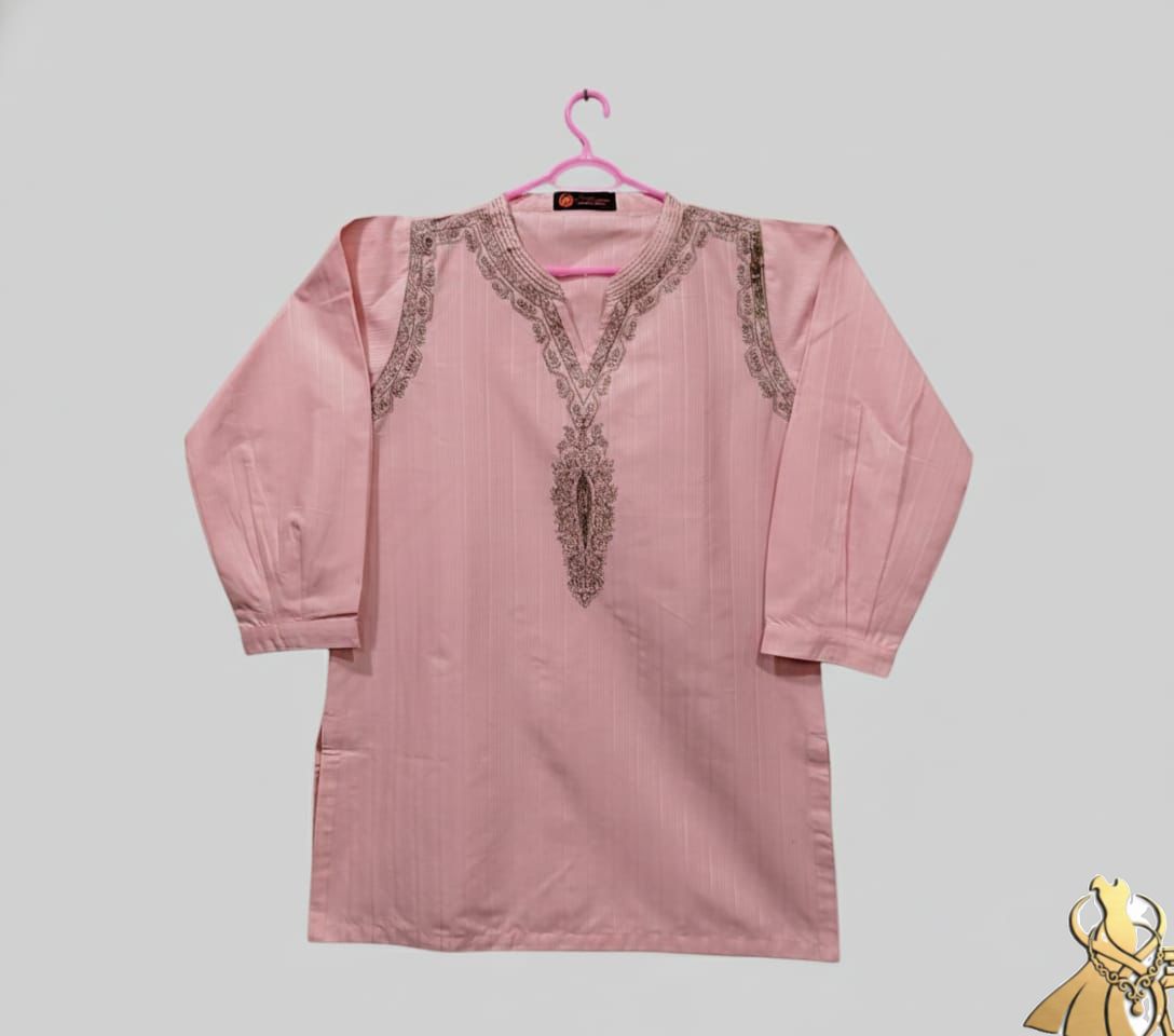 Elegant Peach Winter Khaddar Kurti with Delicate Thread Work