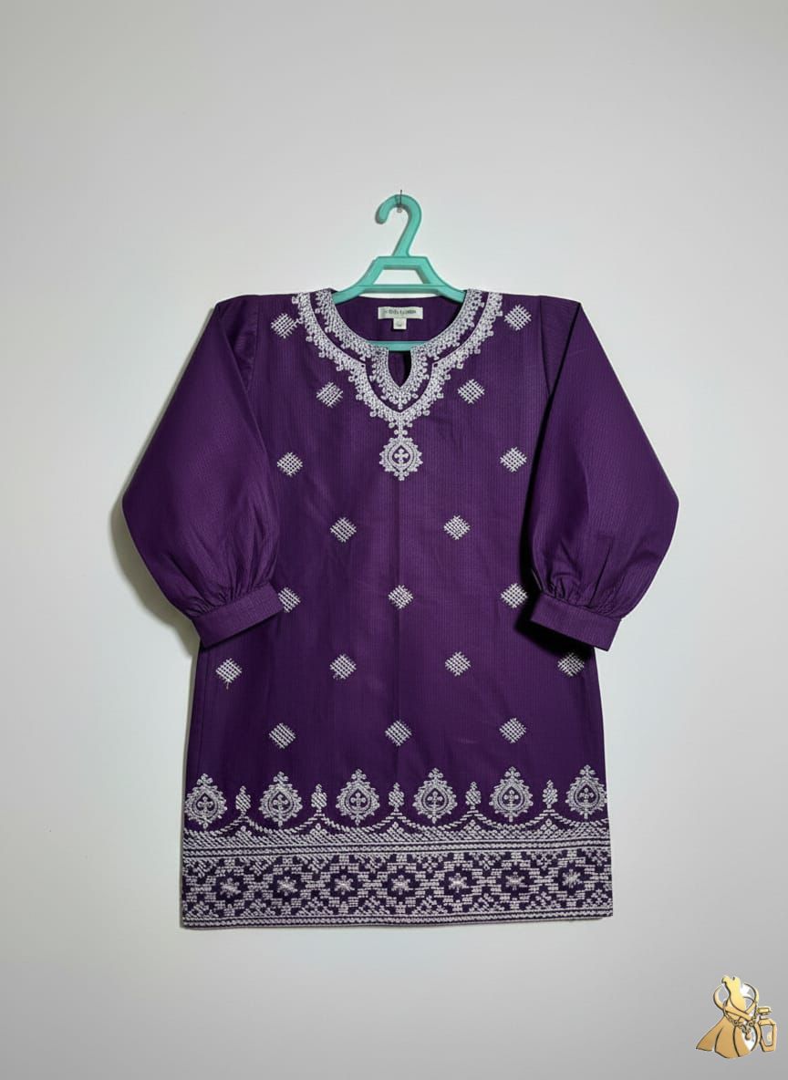 Elegant Royal Purple Embroidered Kurti with Intricate White Thread Work