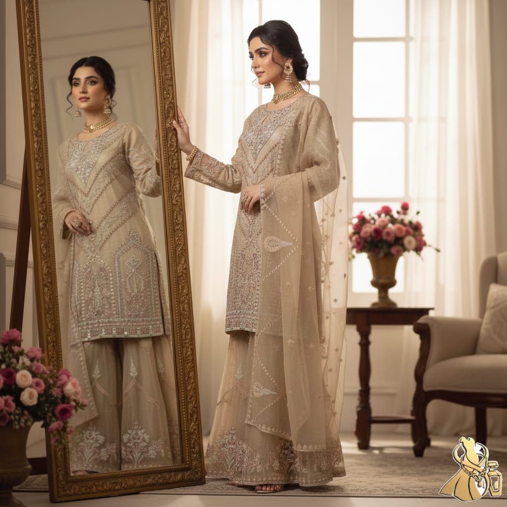 The Ethereal Dream: Pastel Embroidery On Net Fabric