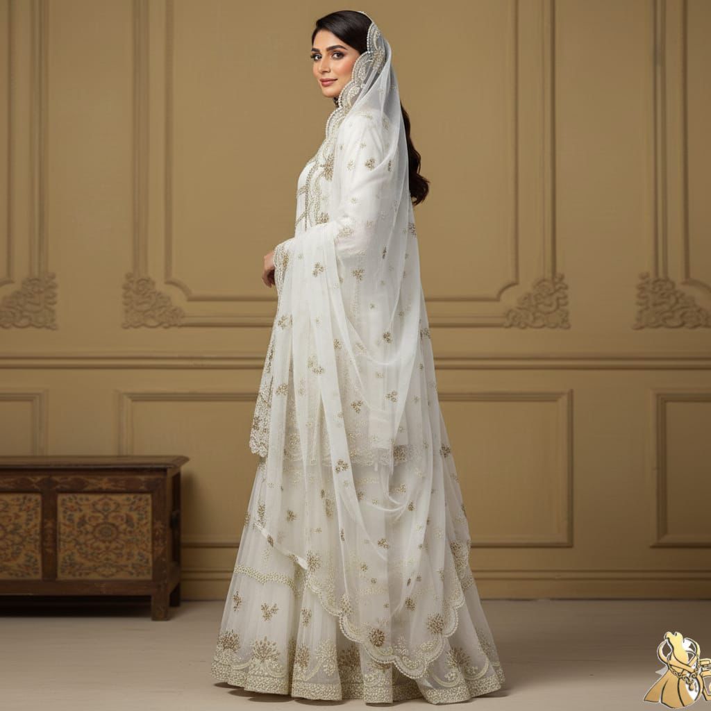 Afsana-e-Husn" - Luxurious Off-White Gharara/Lehenga with Intricate Gold Embroidery
