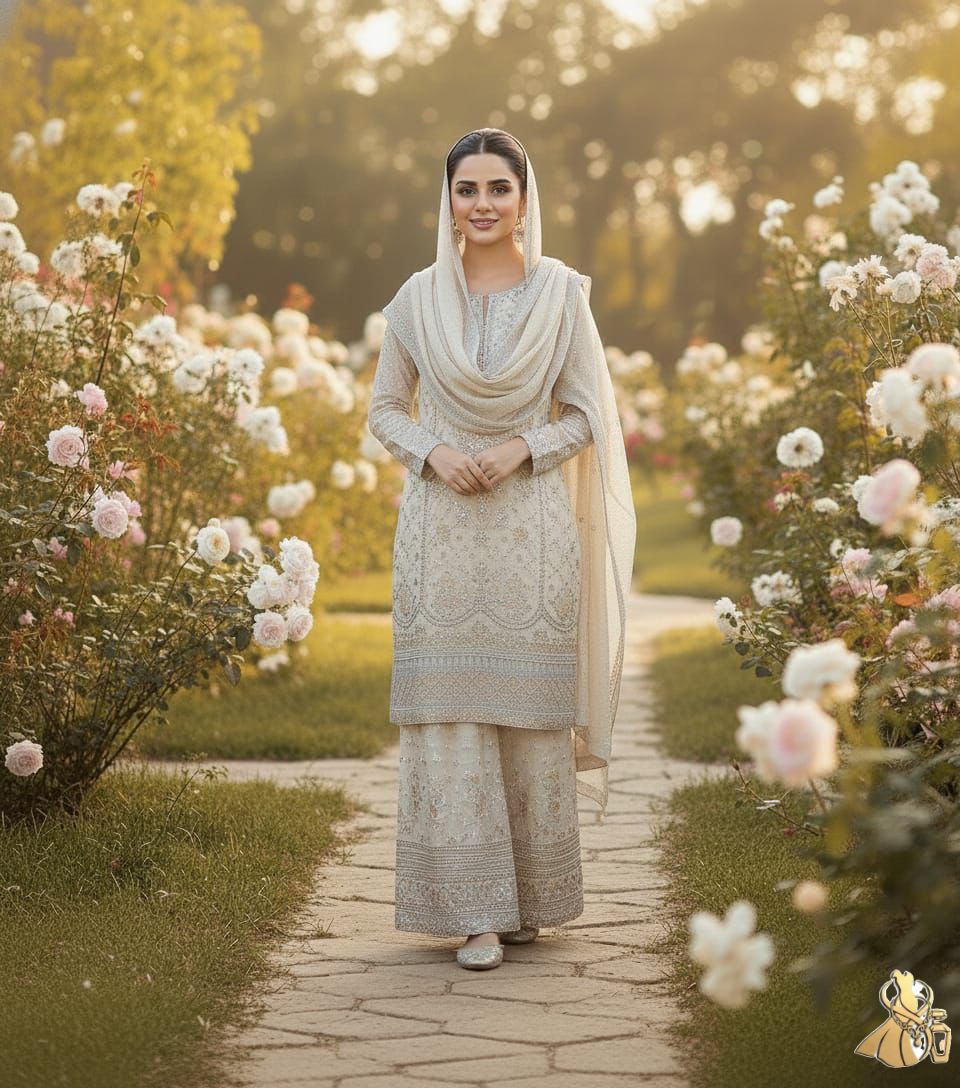 Premium Heavy Embroidered Festive Suit – Ivory Gold Edition