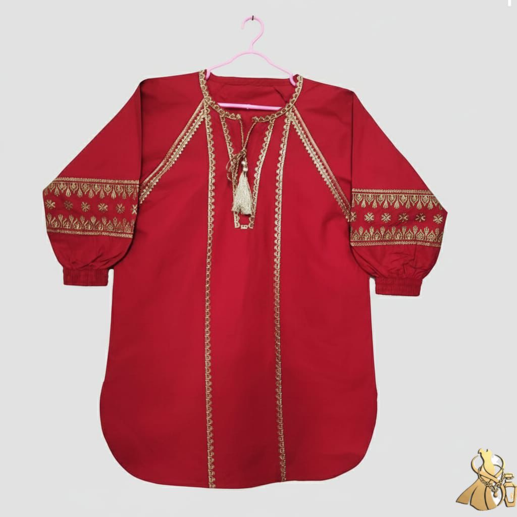 Classic Maroon-Red Winter Khaddar Kurti with Golden Lace Work